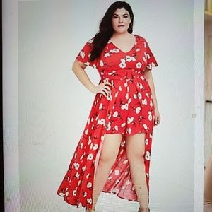 Torrid Red Floral Challis Walk Through Jumper